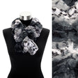 Faux Fur Ruffle Animal Print Scarf Black White