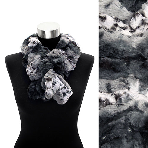 Faux Fur Ruffle Animal Print Scarf Black White
