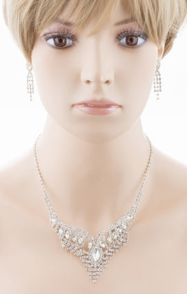 Bridal Wedding Jewelry Crystal Rhinestone Stunning Necklace Set J720 Silver - Accessoriesforever