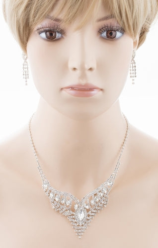 Bridal Wedding Jewelry Crystal Rhinestone Stunning Necklace Set J720 Silver