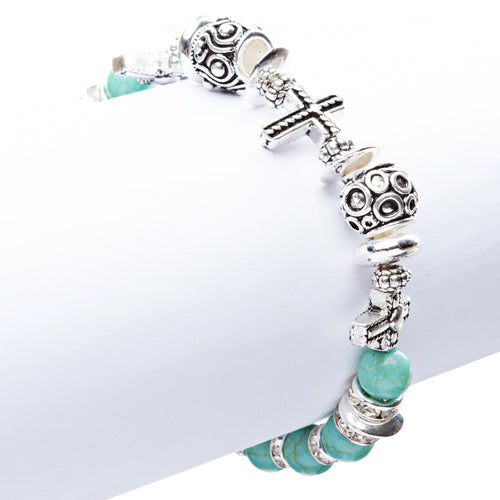 Cross Jewelry Crystal Rhinestone Fascinating Stretch Bracelet B463 Turquoise
