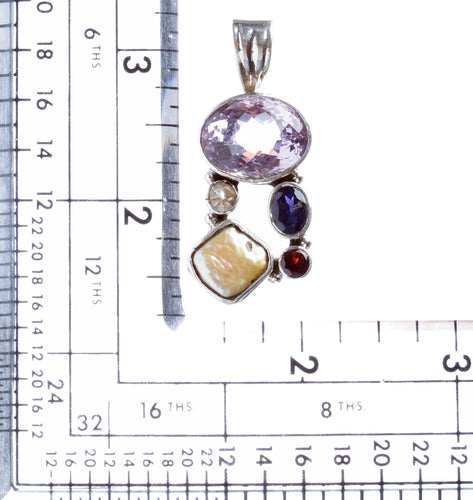925 Sterling Silver Natural Gemstones Abalone Amethyst Pendant FJSVP2041 - Accessoriesforever