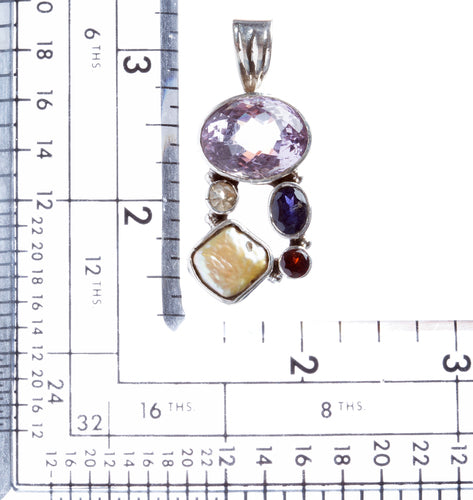 925 Sterling Silver Natural Gemstones Abalone Amethyst Pendant FJSVP2041