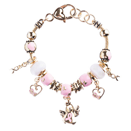 Pink Ribbon Jewelry Crystal Rhinestone Cute Dangling Link Bracelet B478 Gold