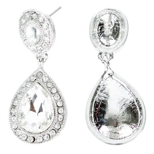Bridal Wedding Jewelry Prom Crystal Rhinestone Teardrop Dangle Earrings E1197 SV - Accessoriesforever