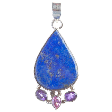 925 Sterling Silver Natural Gemstones Lapis Lazuli Amethyst Pendant FJSVP2087