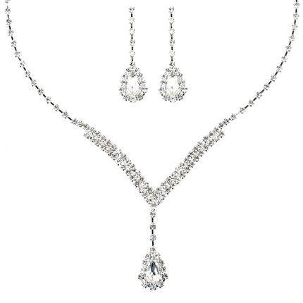 Bridal Wedding Jewelry Set  Necklace Earring Crystal Rhinestone V Drop J738 SV
