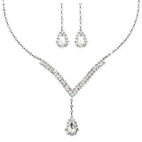 Bridal Wedding Jewelry Set  Necklace Earring Crystal Rhinestone V Drop J738 SV