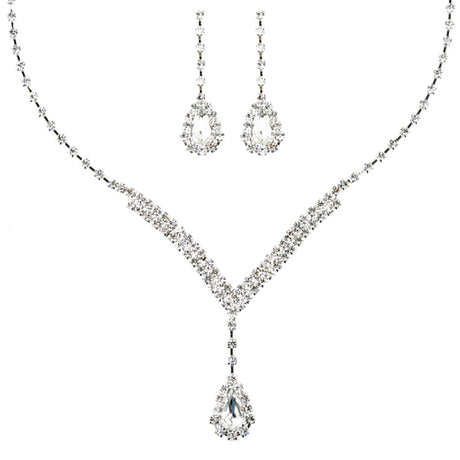 Bridal Wedding Jewelry Set  Necklace Earring Crystal Rhinestone V Drop J738 SV