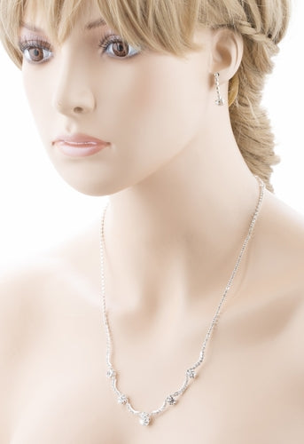 Bridal Wedding Jewelry Set Crystal Rhinestone Gorgeous Curved Design Necklace - Accessoriesforever