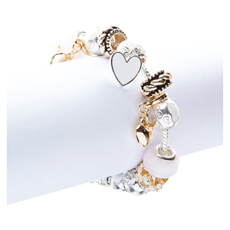 Contemporary Fashion Lovely Glass Bead Heart Charms Link Bracelet B490 Pink