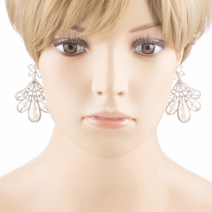 Flare Pearl Crystal Fashion Vintage Earrings Silver - Accessoriesforever