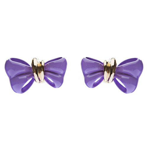 Adorable Mini Ribbon Bow Epoxy Handmade Fashion Stud Earrings Gold Purple