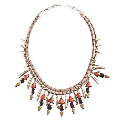 Tribal Fashion Crystal Rhinestone Daring Charm Necklace And Earrings JN224 Green - Accessoriesforever