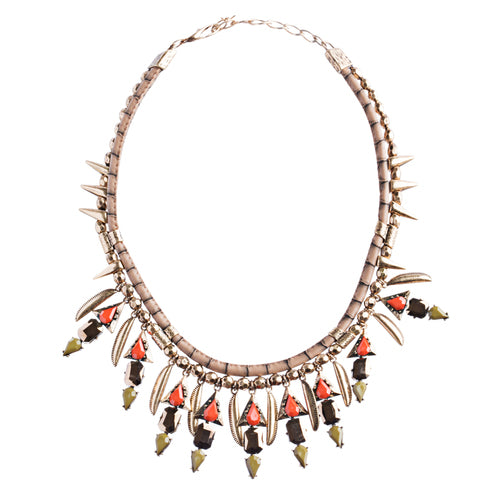 Tribal Fashion Crystal Rhinestone Daring Charm Necklace And Earrings JN224 Green