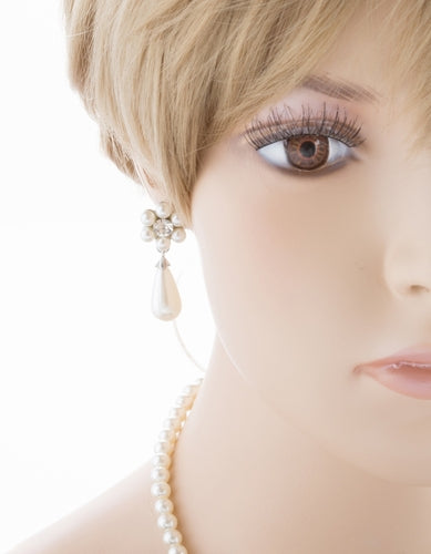 Bridal Wedding Jewelry Set Crystal Rhinestone Pearl Glittering Floral Necklace - Accessoriesforever