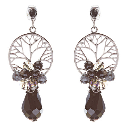 Semiprecious Cluster Crystal Earrings Hematite Black - Accessoriesforever
