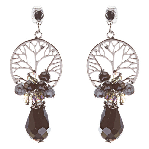 Semiprecious Cluster Crystal Earrings Hematite Black - Accessoriesforever