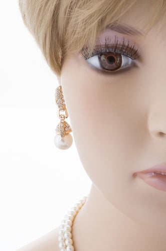 Bridal Wedding Jewelry Set Pearl Rhinestone LN Creme