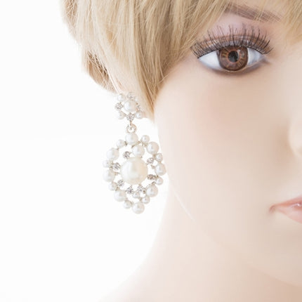 Bridal Wedding Jewelry Crystal Rhinestone Multi Pearl Dangle Earrings Ivory - Accessoriesforever