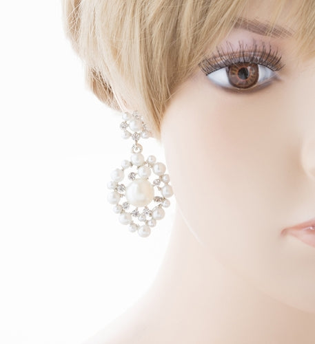 Bridal Wedding Jewelry Crystal Rhinestone Multi Pearl Dangle Earrings Ivory - Accessoriesforever