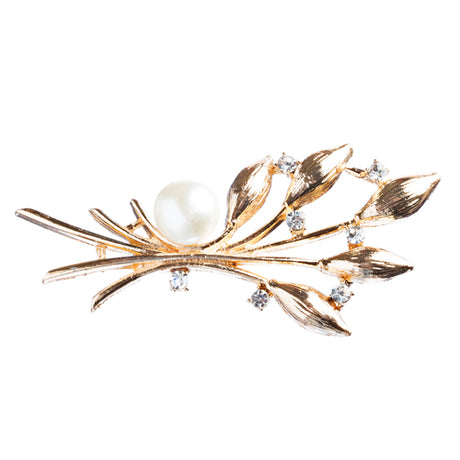 Bridal Wedding Jewelry Crystal Rhinestone Pearl Vine Brooch Pin BH168 Gold