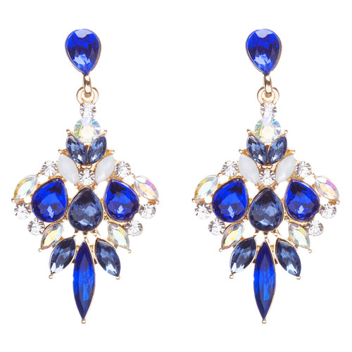 Beautiful Glamorous Bridal Crystal Rhinestone Dangle Fashion Earrings Gold Blue
