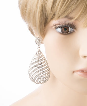 Modern Fashion Crystal Rhinestone Stunning Leaf Design Dangle Earrings E729 SLVR - Accessoriesforever