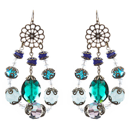 Bold Fashion Unique Beaded Charms In Tear Drop Statement Earrings E854 Blue