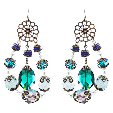 Bold Fashion Unique Beaded Charms In Tear Drop Statement Earrings E854 Blue