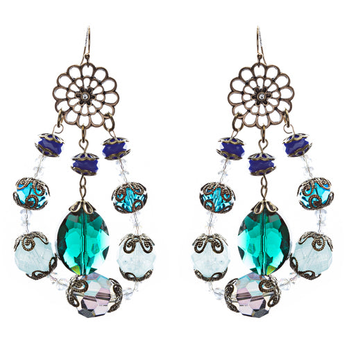 Bold Fashion Unique Beaded Charms In Tear Drop Statement Earrings E854 Blue