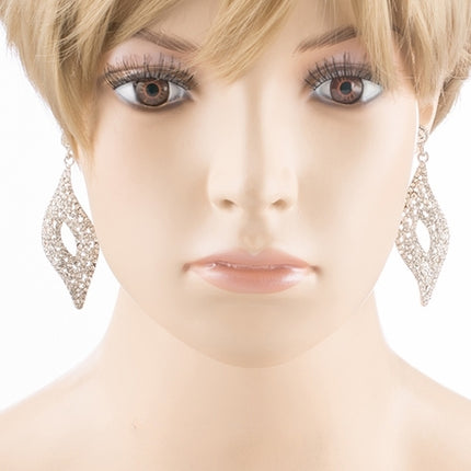 Bridal Wedding Jewelry Crystal Rhinestone Open Wave Chic Dangle Earrings Silver - Accessoriesforever