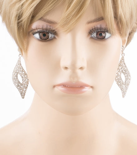 Bridal Wedding Jewelry Crystal Rhinestone Open Wave Chic Dangle Earrings Silver - Accessoriesforever