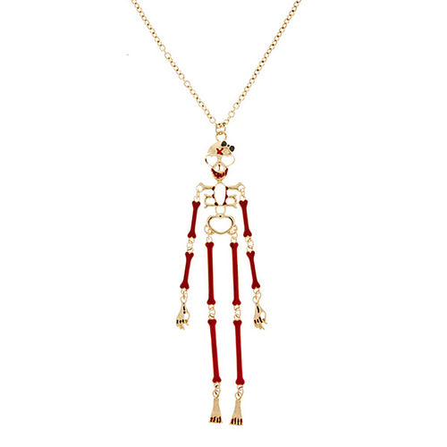 Halloween Costume Jewelry Articulate Skeleton Pendant Necklace N109 Gold Red
