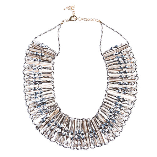 Fashion Chic Ethnic Beaded Bib Design Necklace & Earrings Set JN247 Black - Accessoriesforever