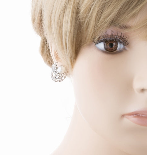 Bridal Wedding Jewelry Crystal Rhinestone Pearl Simple Stud Earrings Silver - Accessoriesforever