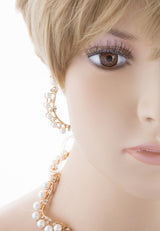 Bridal Wedding Jewelry Set Crystal Pearl Chunky V Drop Swirl Necklace Gold