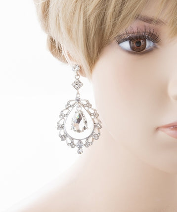 Bridal Wedding Crystal Rhinestone Teardrop Open Dangling Drop Fashion Earrings - Accessoriesforever