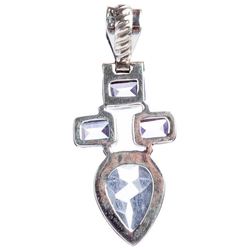 925 Sterling Silver Natural Gemstones Amethyst Topaz Pendant FJSVP2082
