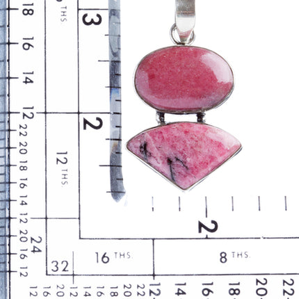 925 Sterling Silver Natural Gemstones Pink Rhodonite Pendant FJSVP2079