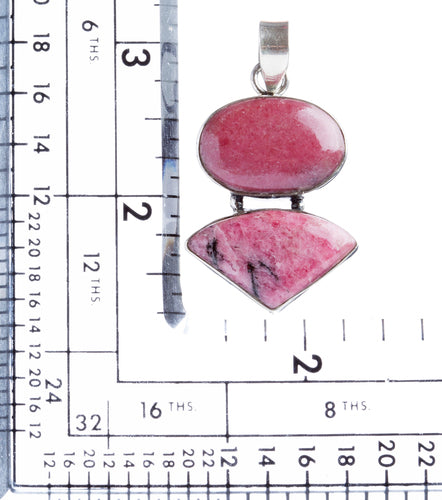 925 Sterling Silver Natural Gemstones Pink Rhodonite Pendant FJSVP2079