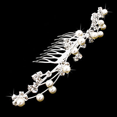 Bridal Wedding Jewelry Crystal Rhinestone Pearl Floral Vine Hair Comb Pin Tiara