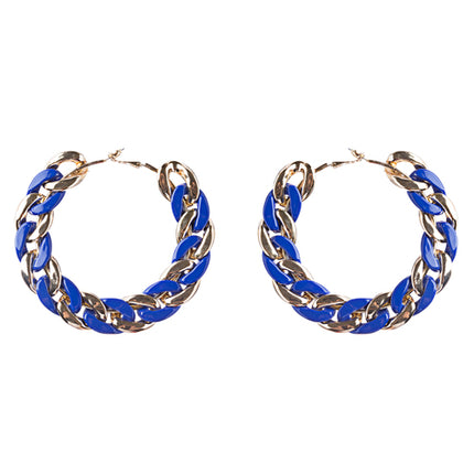 Modern Fashion Unique Intertwined Chain Links Pattern Hoop Earrings E780 Blue