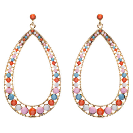 Crystal Accented Teardrop Dangle Earring Pink Multi E297 - Accessoriesforever