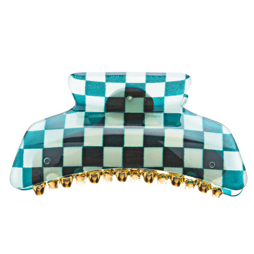 Woman Fashion Hair Claw Clip Lucite Checker Green NEW - Accessoriesforever