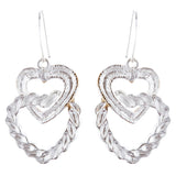 Duo Tone Double Hearts Link Drop Earring Gold Silver