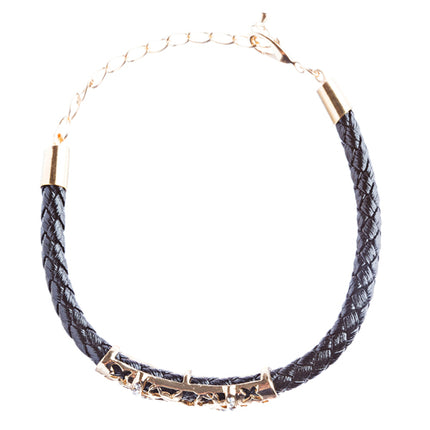 Simple Style Rope Cord Crystal Rhinestone Fashion Bracelet B459 Black Gold - Accessoriesforever