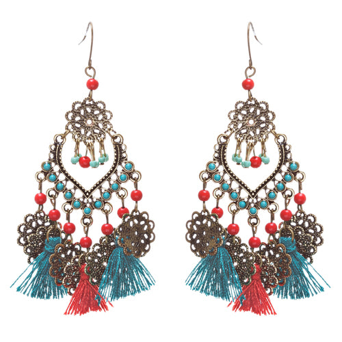 Beautiful Statement Fashion Style Tassel  Beads Dangle Earrings E952 Green Red