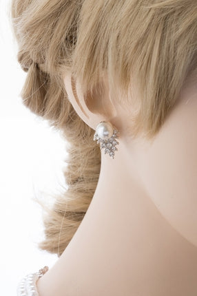 Bridal Wedding Jewelry Set Crystal Pearl Double Strands Necklace White - Accessoriesforever