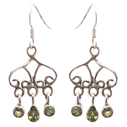 925 Sterling Silver Gemstones Natural Peridot Dangle Earrings FJSE2176
